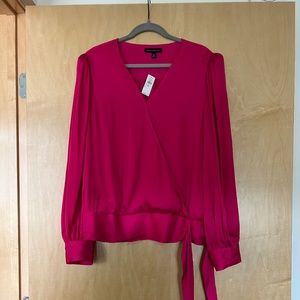 Banana Republic Satin Faux Wrap Top XL Tall in Fuchsia Pink